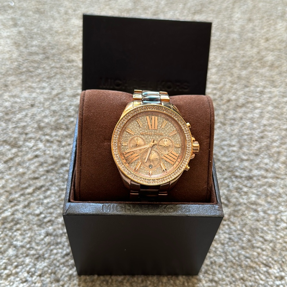 Michael Kors Rose Gold Crystal and Tortoise Chronograph Wristwatch